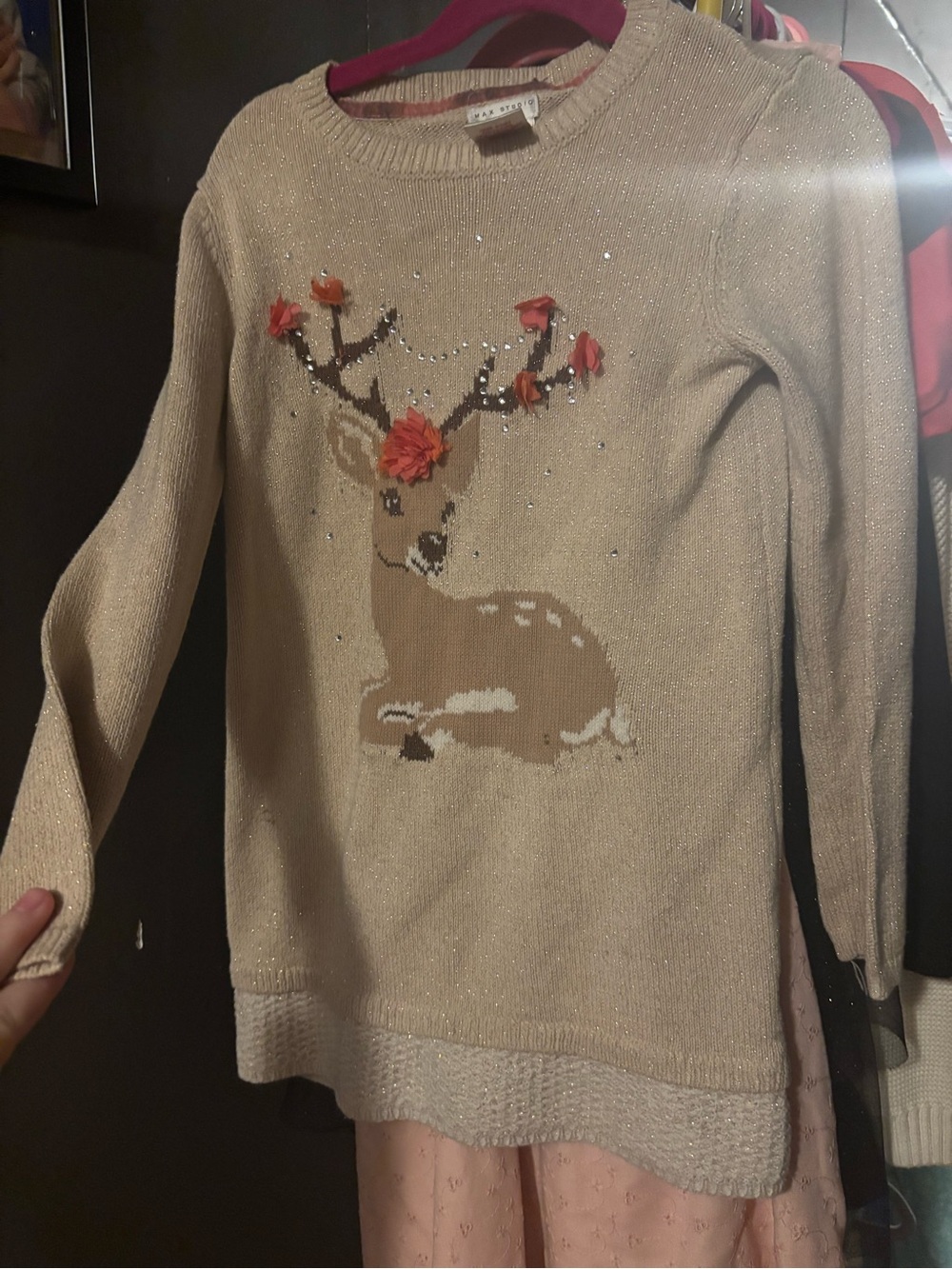 Size 6 deer sweater dress (light staining below the deer very hard to see)